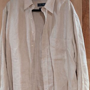 Alain Figaret Paris Mens Linen Herringbone Shirt Double Retors Sz 42 L Luxury
